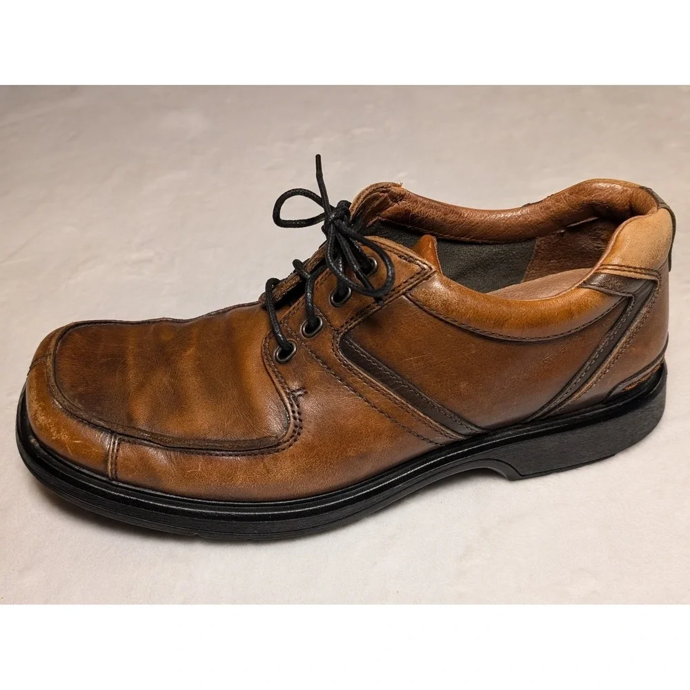 Vintage 02/06 Clarks Mens Brown Leather Square Toe Lace Up Dress Shoes Size 9.5M